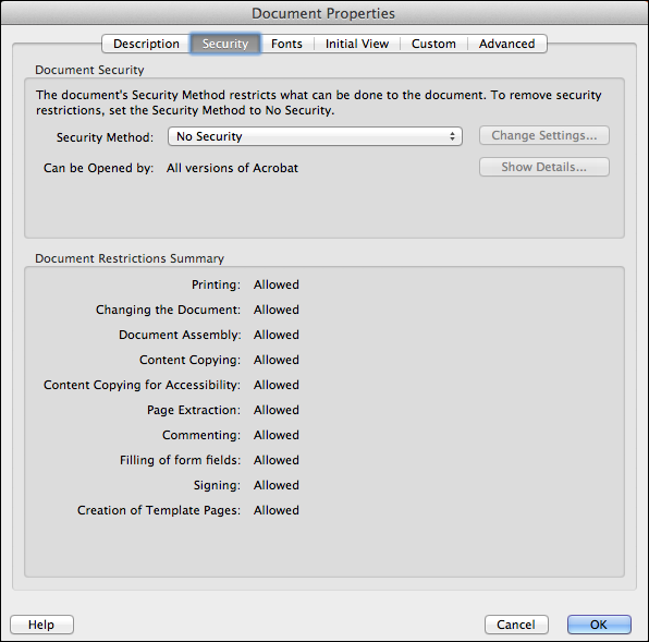 Checking security options with Acrobat