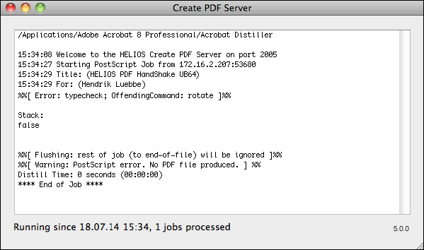 Fenster „Create PDF Server“