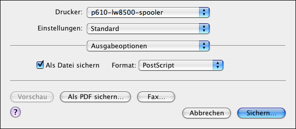 Drucken des Word Dokuments in eine PostScript-Datei