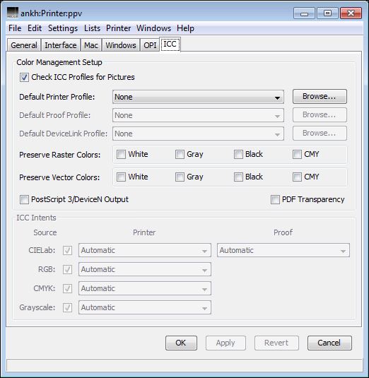 Defining <code>ICC</code> settings for a specific printer queue