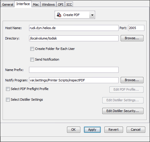 <code>Create PDF</code> printer connection