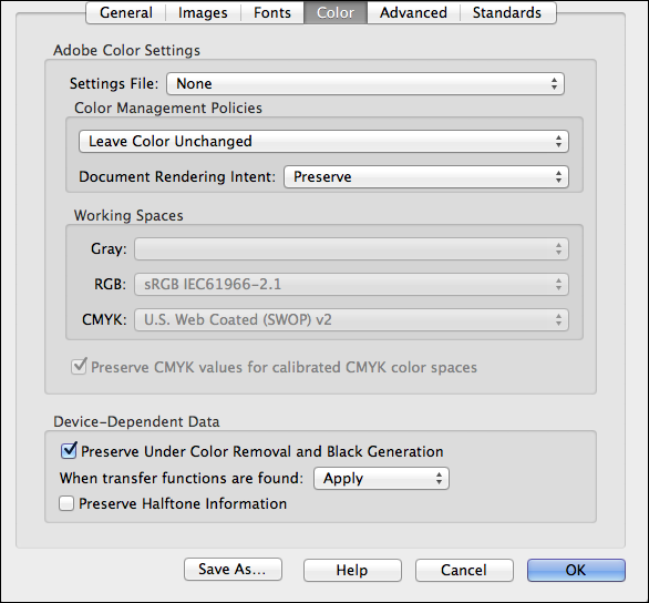 Setting up <code>Color</code> settings