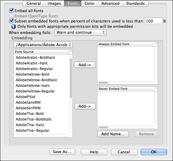 Setting up <code>Fonts</code> settings