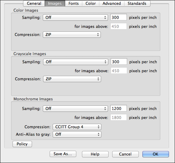 Setting up <code>Images</code> settings