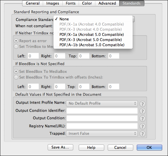 Setting up <code>Standards</code> settings