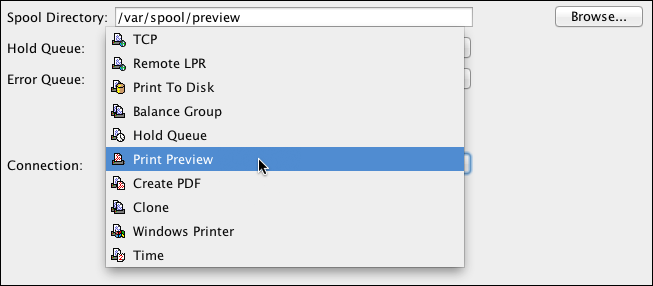The
<code>Print Preview</code>
printer connection