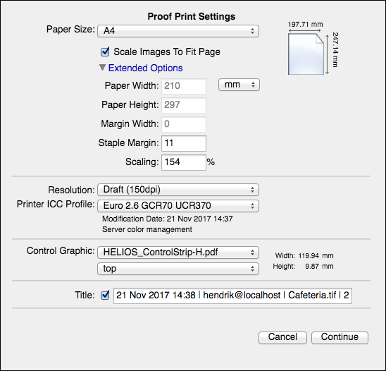 Print settings for proof on local printer