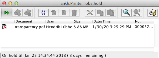 PDF print job in hold queue