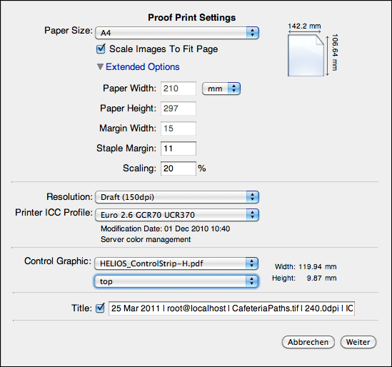 Print settings for proof on local printer