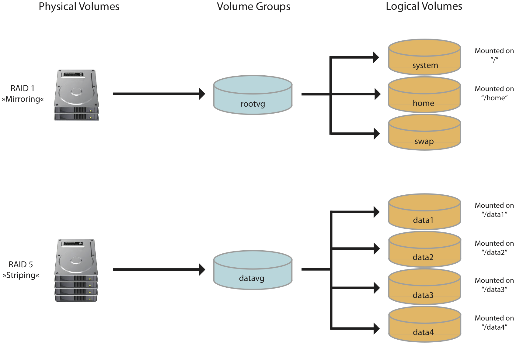 Logical Volume Manager (LVM) in a RAID system
