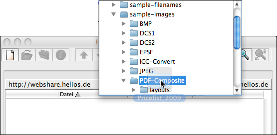 Der Ordner „Pricelist_2009“ wird in das Verzeichnis „PDF-Composite“ auf dem WebShare Server gezogen