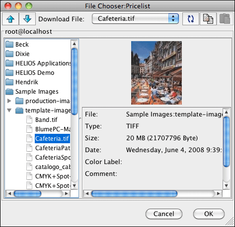 Selecting the file “Cafeteria.tif” for download