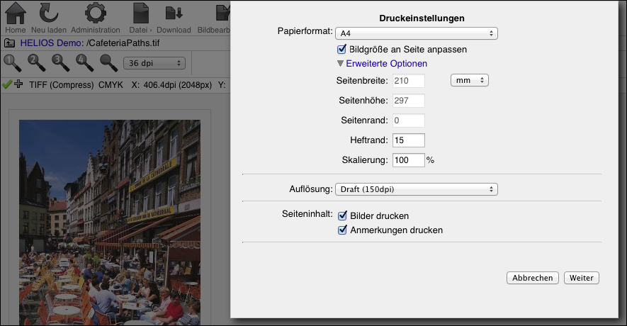 WebShare Preview-/Proof-Druckdialog