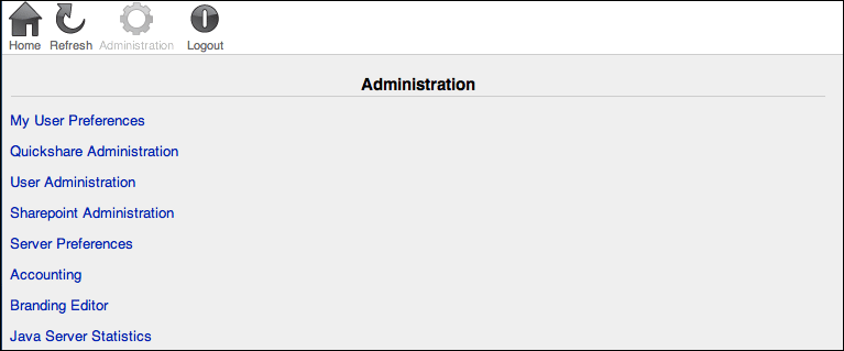 WebShare “Administration” page