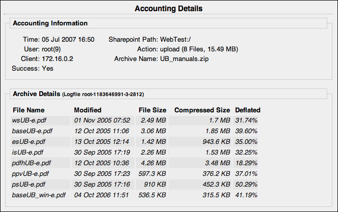WebShare “Accounting Details” page