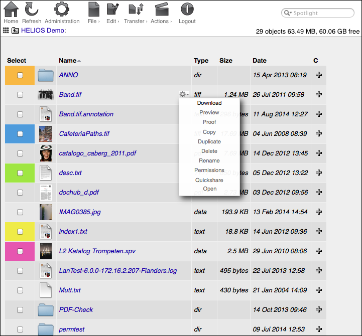 WebShare file browser (default view)